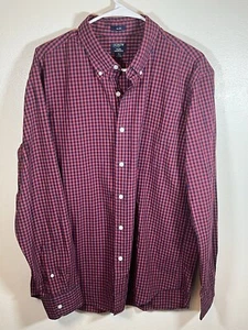 J. Camicia uomo Crew con bottoni slim fit flex lavata taglia large rosso gingham e navy - Foto 1 di 3