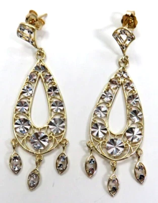 😘❤😍 Pendientes Chand largos colgantes reales de oro amarillo blanco de 14K para mujer Foto 1 de 4