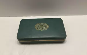 Vintage Farrington Texol Schmuckkästchen grün außen & rosa Satin & Samtfutter - Bild 1 von 24