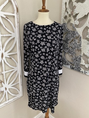 ABITO TUBINO MICHAEL KORS medio NERO BIANCO STAMPA FLOREALE ELASTICIZZATO MANICA 3 4