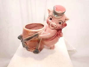 VTG 1950s Pig Pushing Barrel Cart Flower Succulent Planter 5.5" Tall - Picture 1 of 5