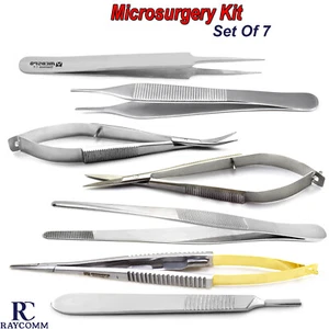 Juego básico de instrumentos quirúrgicos oftálmicos menores de microcirugía de 7 CE - Imagen 1 de 9