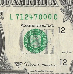 71247 HODGE LA CÓDIGO POSTAL Elegante Billete de un dólar número de serie nítido - Imagen 1 de 11