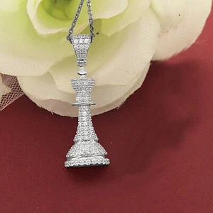 2.25Ct Round Cut Cubic Zirconia Set King Chess Pendant Necklace in 925 Silver - Picture 1 of 5
