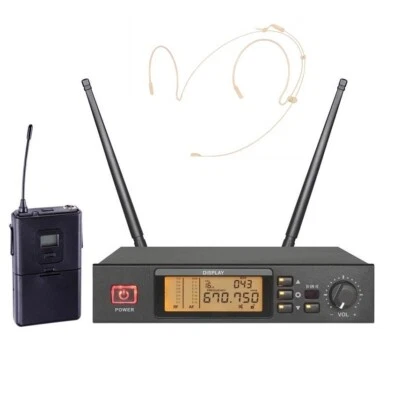 UHF True Diversity Long Range Cordless Headset Headworn Microphone System Beige  - Image 1 of 2