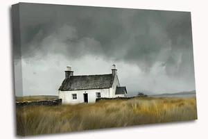 Scotland Cottage Grey Skies Moody Nice Contemporary Canvas Print Wall Art - Picture 1 of 5