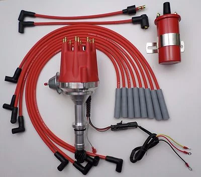 Distribuidor de tapa pequeña BUICK 300 340 RED HEI + bobina roja 45K + cables de bujía EE. UU. Foto 1 de 4