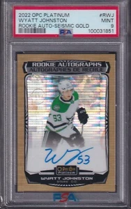 WYATT JOHNSTON - 2022 O-Pee-Chee Plat SEISMIC GOLD Rookie Auto #R-WJ, /25 PSA 9 - Picture 1 of 2