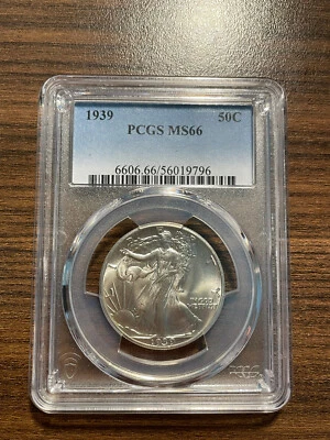 1939-P Walking Liberty Silver Half Dollar 50C PCGS MINT STATE 66 MS 66 Walker - Image 1 of 4