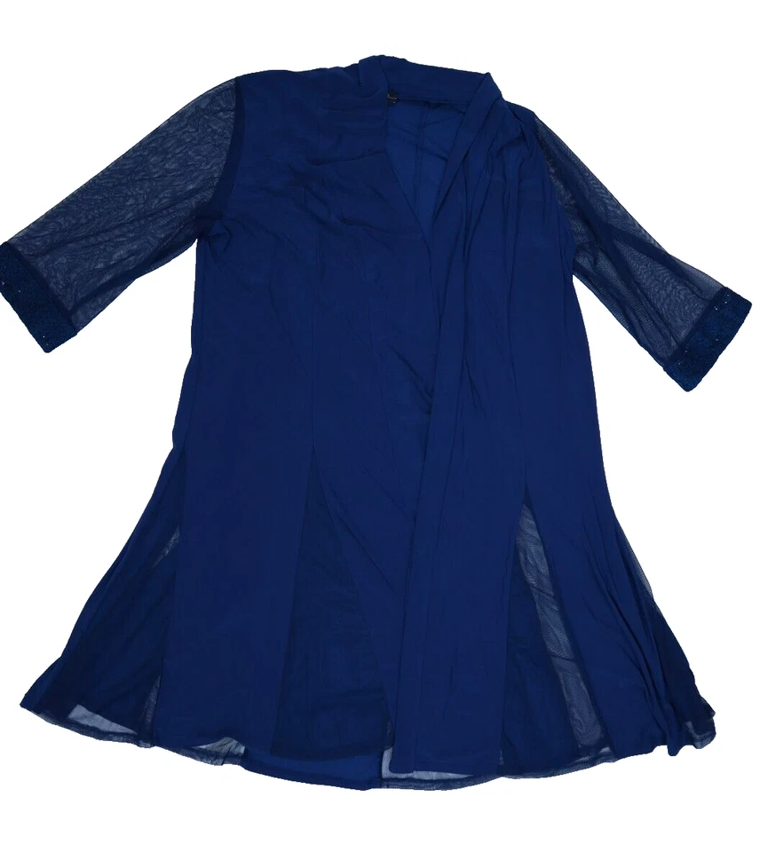 R&M Richards Mujer Azul Mangas Largas Transparentes Largo Frente Abierto Chaqueta Cubierta 18W Foto 1 de 4