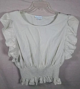 Cupcakes and Cashmere Linen Ruffle Flutter Sleeve Top Smocked Waist Cropped M - Picture 1 of 12