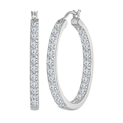 14K White Gold Plated Silver In-Outside 2.00ct Round Moissanite Hoop Earrings - Image 1 of 4