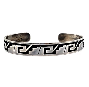 TERRY WADSWORTH Hopi Rain Cloud Sterling Silver 7" Overlay Pattern Cuff Bracelet - Picture 1 of 10