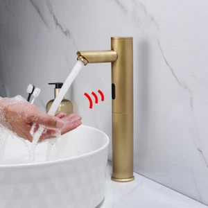 Touchless Bathroom Sink Mixer Tap Antique Brass Basin Sensor Faucet Deck Mounted - Picture 1 of 11