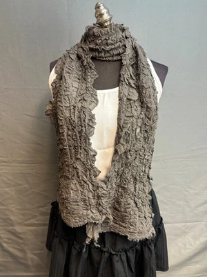 Eileen Fisher Women's Scarf Chartreuse Wool Cotton Spandex Blend Fringe 38x10 - Image 1 of 4