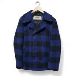 Rare Schott 740N Wool Pea Coat Blue Check Size 36 Double-Breasted 753IS VTG USA - Picture 1 of 8