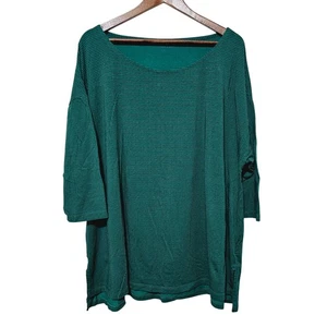 Lands End Polka-dot 3/4 Sleeve Knitted Top Women's Size 2X Green Casual Comfy - Picture 1 of 7