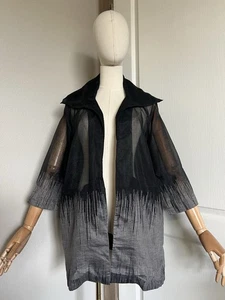 Eileen Fisher Jacket Sheer Topper Open Front Black & Silver Minimalist Sz Small - Picture 1 of 14