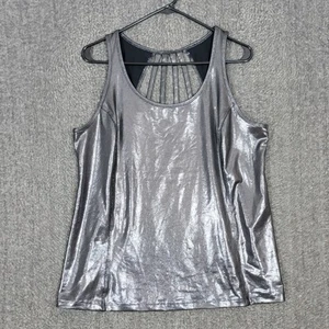 Livi Active Lane Bryant Tank Top Womens 14/16 Metallic Silver Strappy Racerback - Picture 1 of 10
