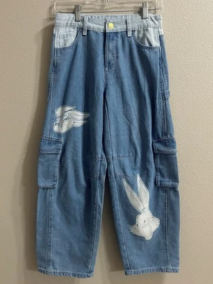 Justice X Looney Tunes Baggy Cargo Jeans Girls 16 Bugs Bunny Lola Tweety Cutesy - Image 1 of 4