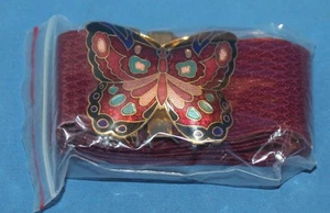 Vintage Cloisonne Butterfly Buckle Stretch Belt Burgundy NOS - Picture 1 of 1