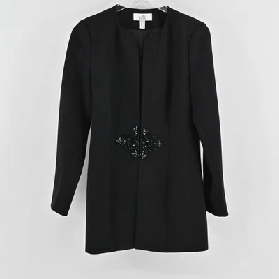 Chaqueta Badgley Mischka con Cuentas Talla 6 Negra Adornada Elegante Tranquila Lujo Elegante Foto 1 de 4