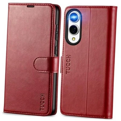  Wallet Case Magnetic Kickstand RFID Blocking [4 for Galaxy S25 Edge Dark Red - Image 1 of 4