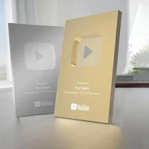 Customizable Plaque for YouTube Personalized Button/Playbutton YT gold or silver - Picture 1 of 9