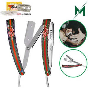 Maquinilla de afeitar de peluquero de borde recto plegable con estampado de patrón de serpiente - Imagen 1 de 3