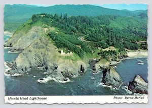 Aerial View Heceta Head Lighthouse State Park Florence Oregon Coast '70 Postcard - Picture 1 of 2