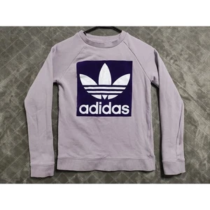 Adidas Womens XS 3-D Velvet Trefoil Pullover Sweatshirt Cotton Purple Lilac - Picture 1 of 6