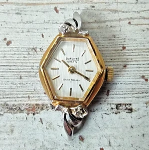 Vintage Dufonte Lucien Piccard Gold/Silver Tone Ribbon Diamond Watch Face PARTS - Picture 1 of 8