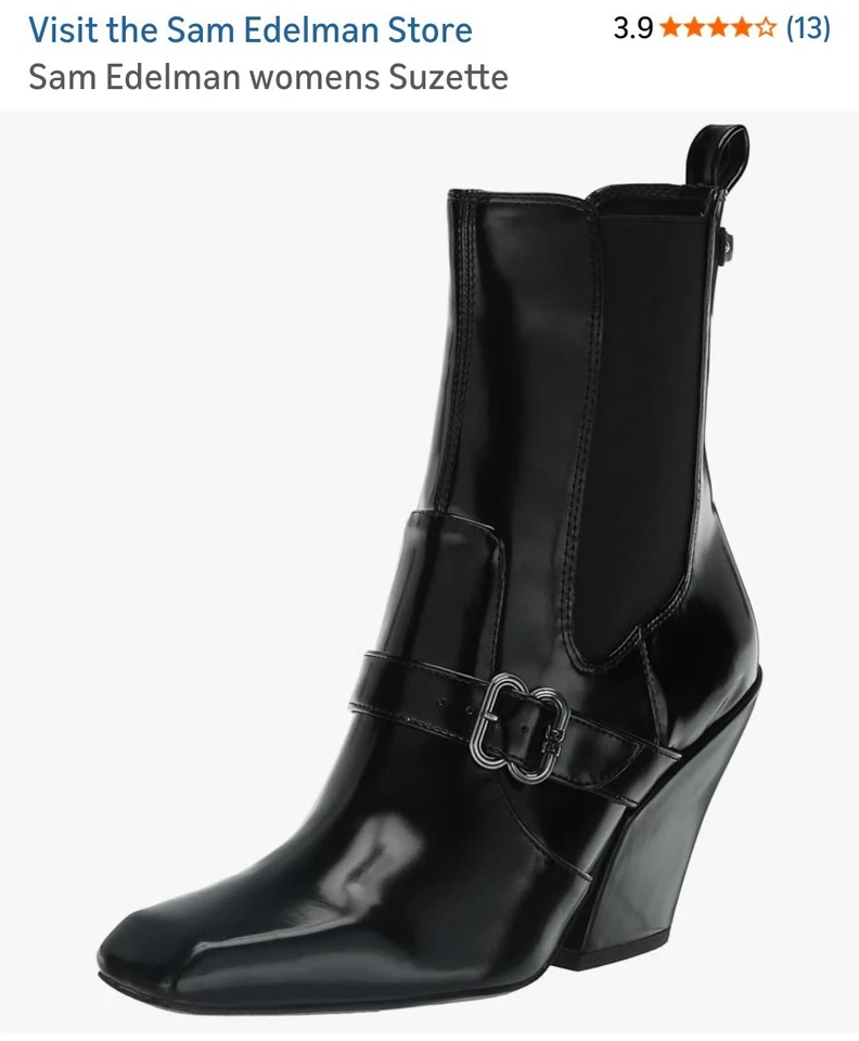 Sam Edelman Suzette Bota Occidental Alta Moda Gama Alta Cuero Negro 5.5 Mediana Foto 1 de 4