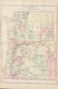Antique County Map Oregon and Washington - Mitchell's Atlas of the World c. 1881 - Imagen 1 de 1