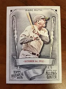 2021 Topps Allen & Ginter Historic Hits #HH-4 Babe Ruth - New York Yankees - Picture 1 of 2