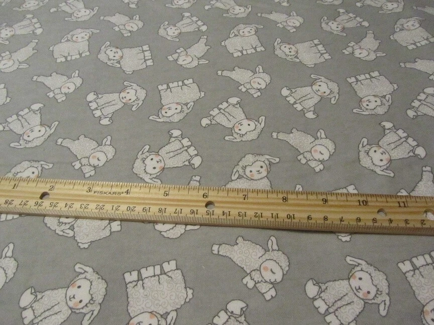 2 Yards Gray With White Sheep Toss Flannel Fabric - Image 1 of 1