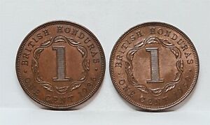 BRITISH HONDURAS Britain lot 2x 1 cent 1936 & 1950 AU / UNC George #E66