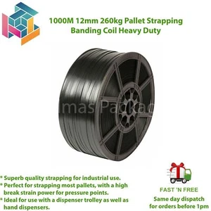 Hand Pallet Strapping Banding Black Polypropylene Coil 1000m 12mm 260kg Brake - Picture 1 of 5