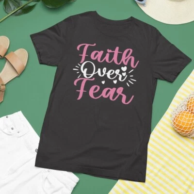 Faith Over Fear T-Shirt Hearts Inspirational Religious Clothing Motivation Gifts - Image 1 of 4
