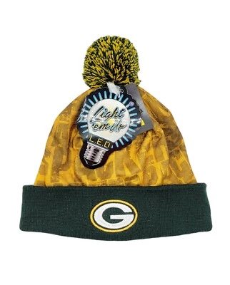 Green Bay Packers FOCO Light 'Em Up LED Cuffed Pom Top Knit Beanie Hat Cap NEW  - Image 1 of 4