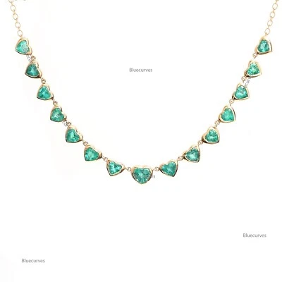 Collar Cadena Tenis Esmeralda Corazón Natural Oro 14k Día de San Valentín Regalo Joyería Foto 1 de 4