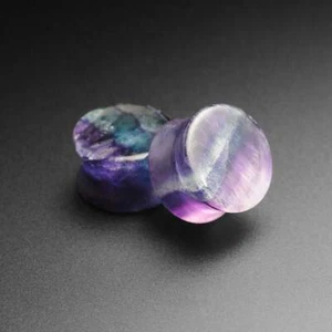 Rainbow Fluorite Double Flare Stone Plug | Organic Stone Ear Gauges Stretchers - Picture 1 of 6