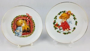 Dos platos de Navidad de porcelana fina Jasco 1982 borde dorado x2 platos de Japón de 6,5 pulgadas - Imagen 1 de 6