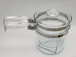 Vintage Pyrex 1.5Qt Double Boiler Glass Set Clear Lid Wire Heat Diffuser - Picture 1 of 8