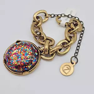 7 bezaubernde Schwestern "Silvester" mehrfarbig Glitzer & Gold Gliederarmband - Bild 1 von 9