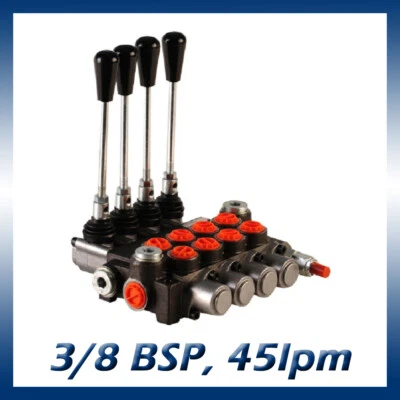 4 Bank Hydraulic Monoblock Lever Spool Valve, D/Act, 1/2 / 3/8 BSP Ported, 45lpm - Image 1 of 4