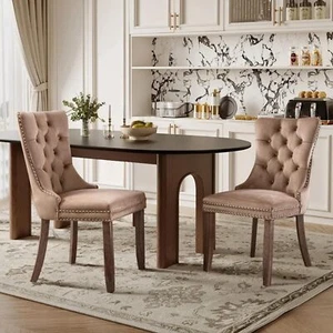 YICORPS Velvet Dining Chairs Upholstered Tufted Kitchen Side Chairs w/Wooden Leg - Picture 1 of 151