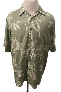Jos A Bank Camp Shirt 100% Silk Green Hawaiian Mens Size Large Button Up New - Picture 1 of 10