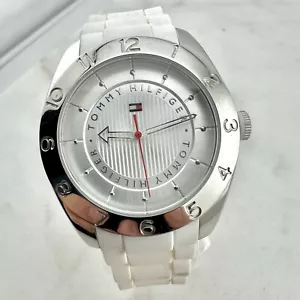 Tommy Hilfiger White Silicone Strap, Silver Tone, 1781352 Watch, New Battery - Picture 1 of 13