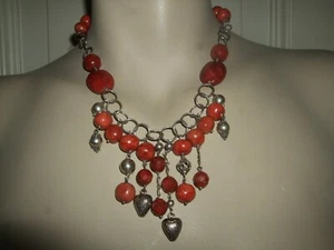 COLLANA GIOIELLO CORALLO MADREPORA ROSSO ARGENTO 925 SILVER STERLING CIONDOLO 45 - Foto 1 di 9